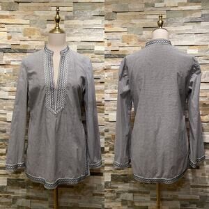 Tory Burch Striped Embroidered Tunic Top Sz 10 | Boho Resort